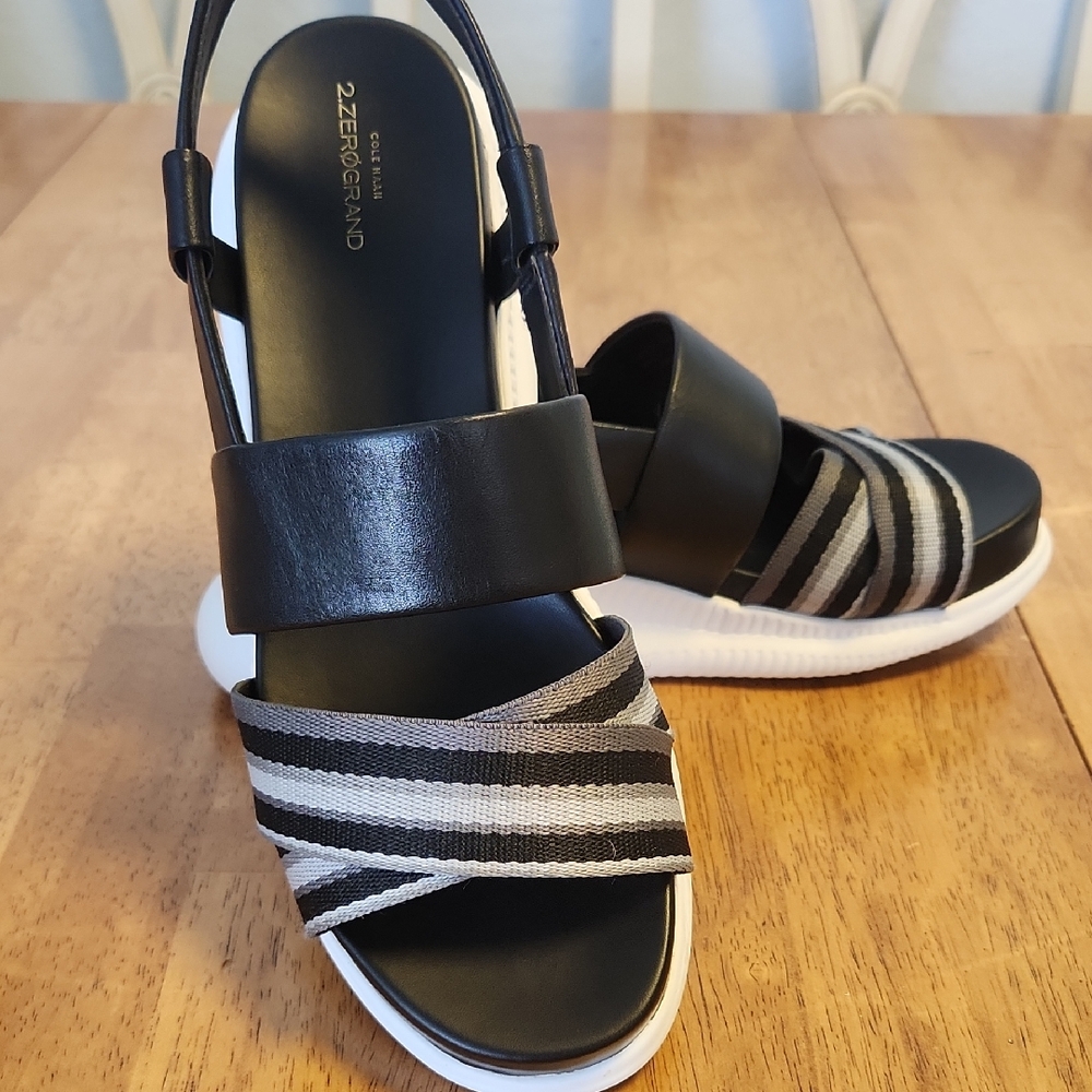 Cole Haan Women's Black and Gray Striped Sandals